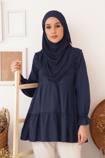 (AS-IS) Reva Cotton Blouse In Midnight Blue
