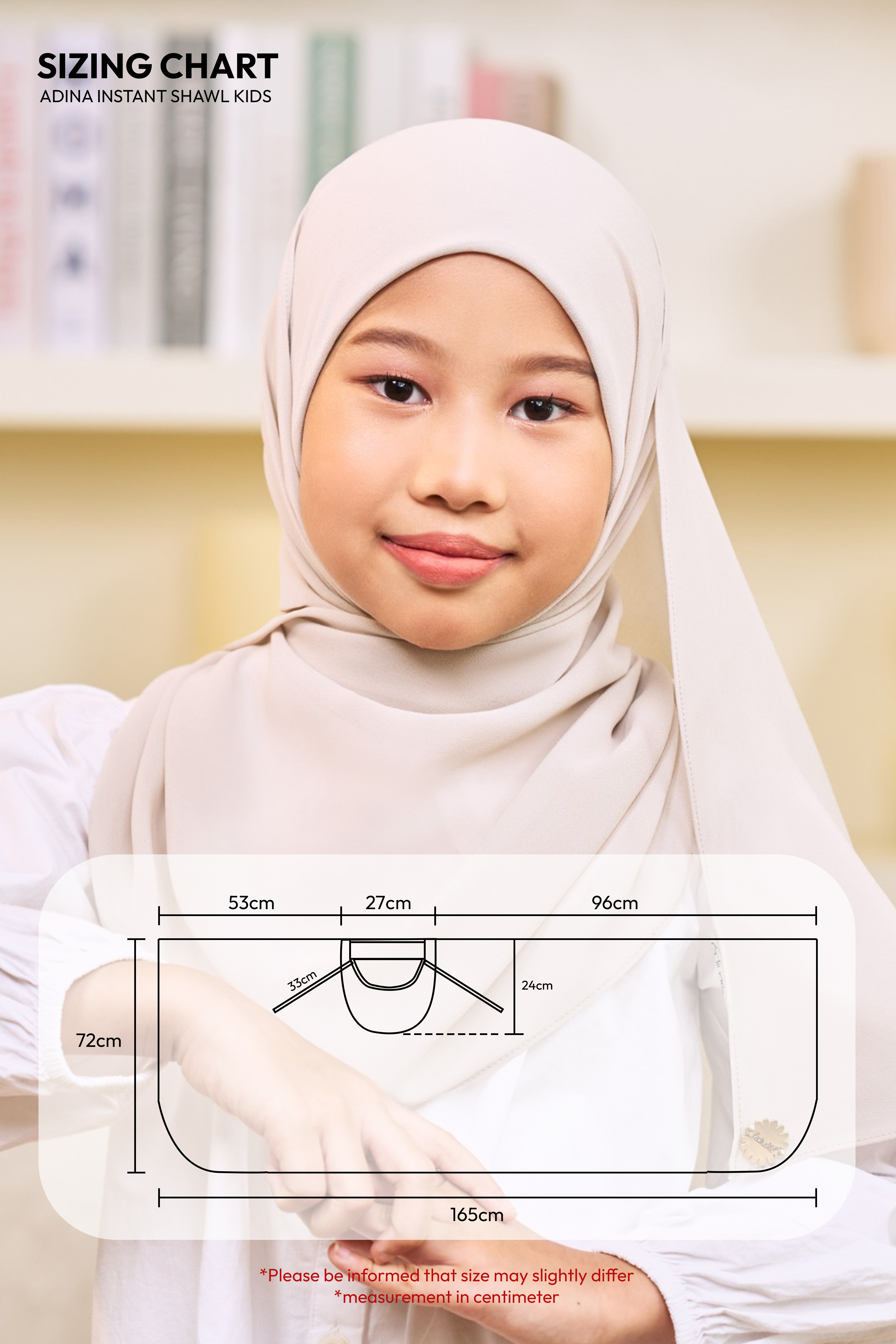 ADINA Girl Instant Shawl with attached inner in Cream