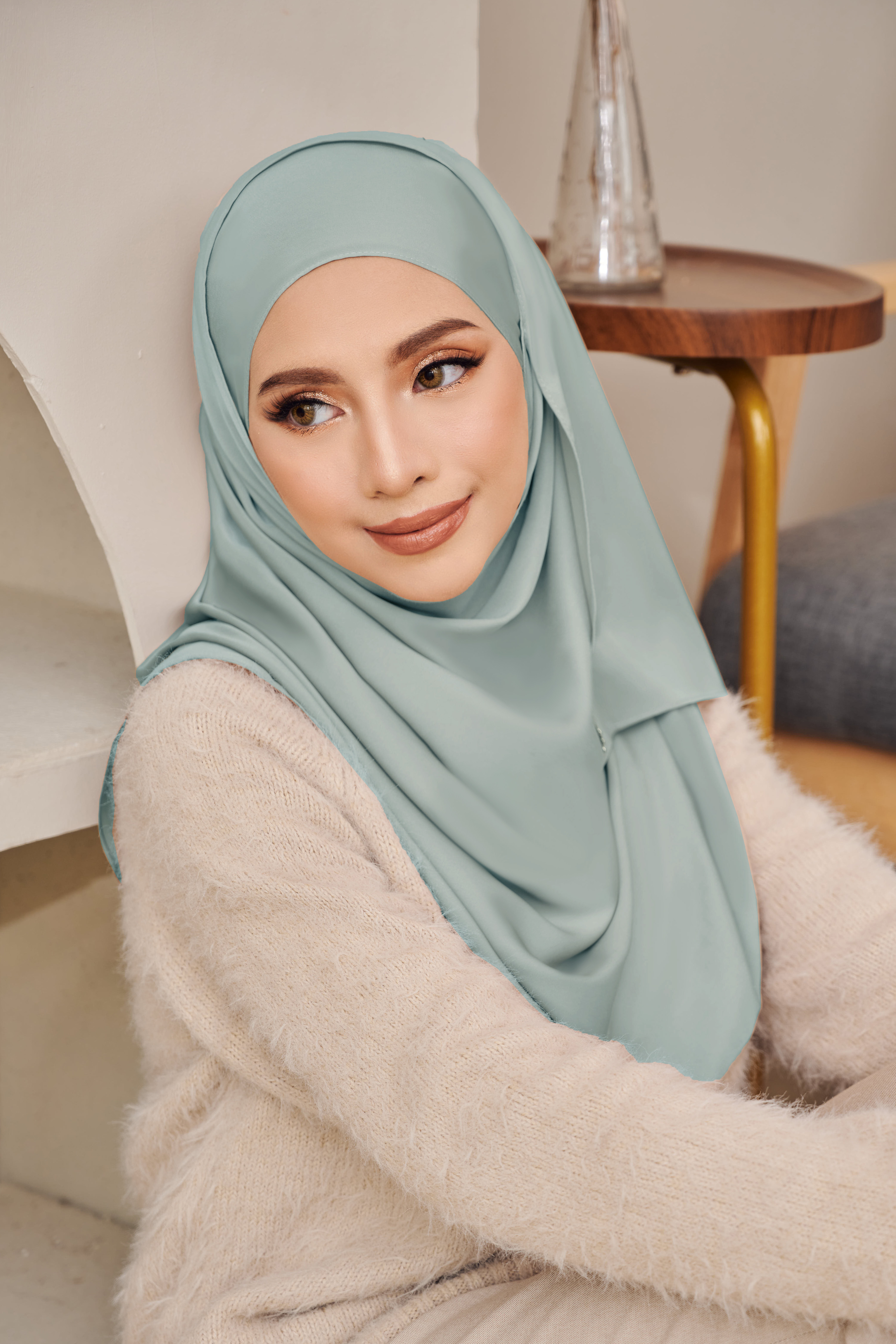 NADA Satin Shawl in Dusty Blue