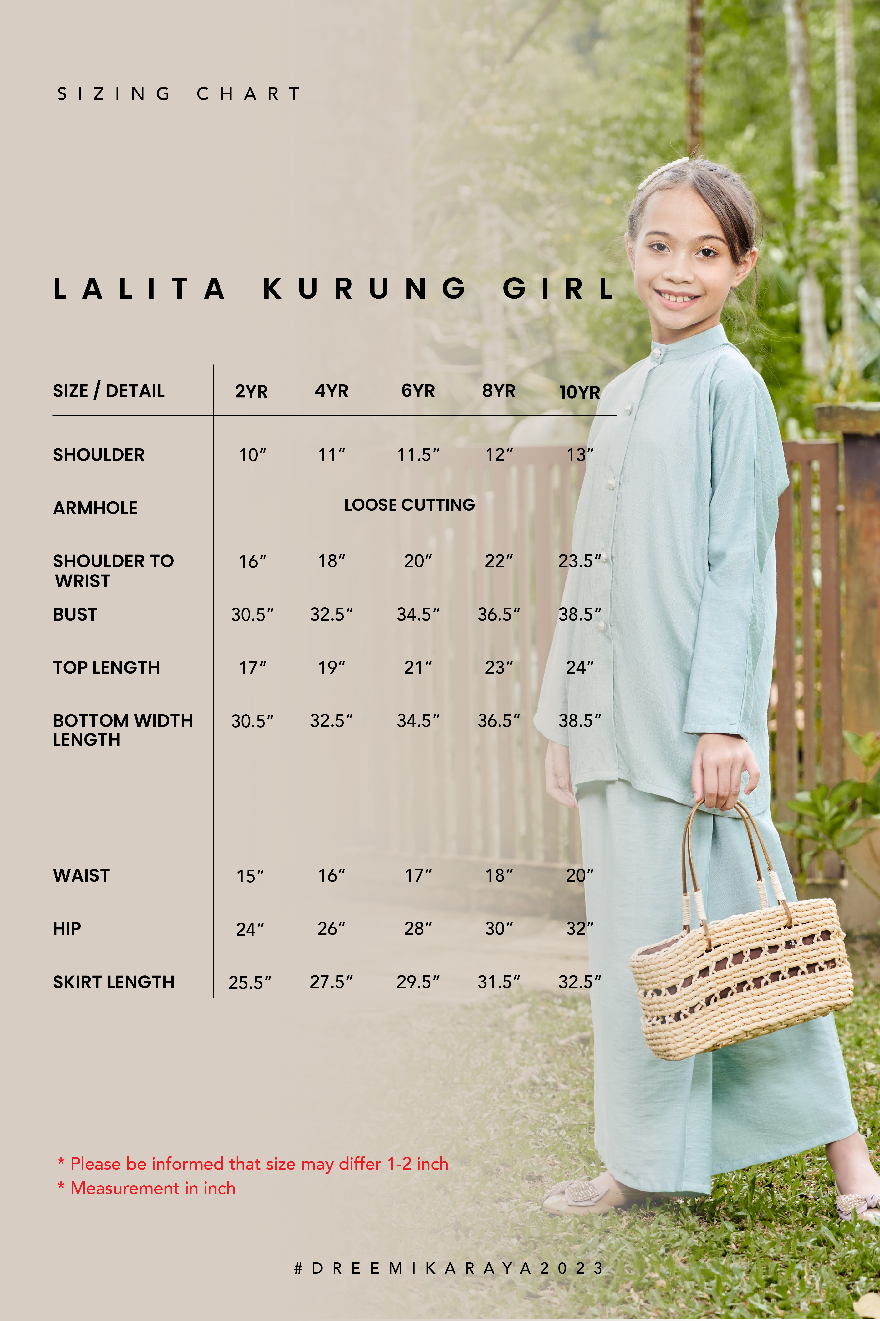 Lalita Kurung Girl in Aqua Glass