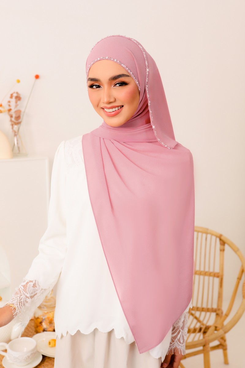 SHASMEEN Beads Long Shawl in Rose Pink