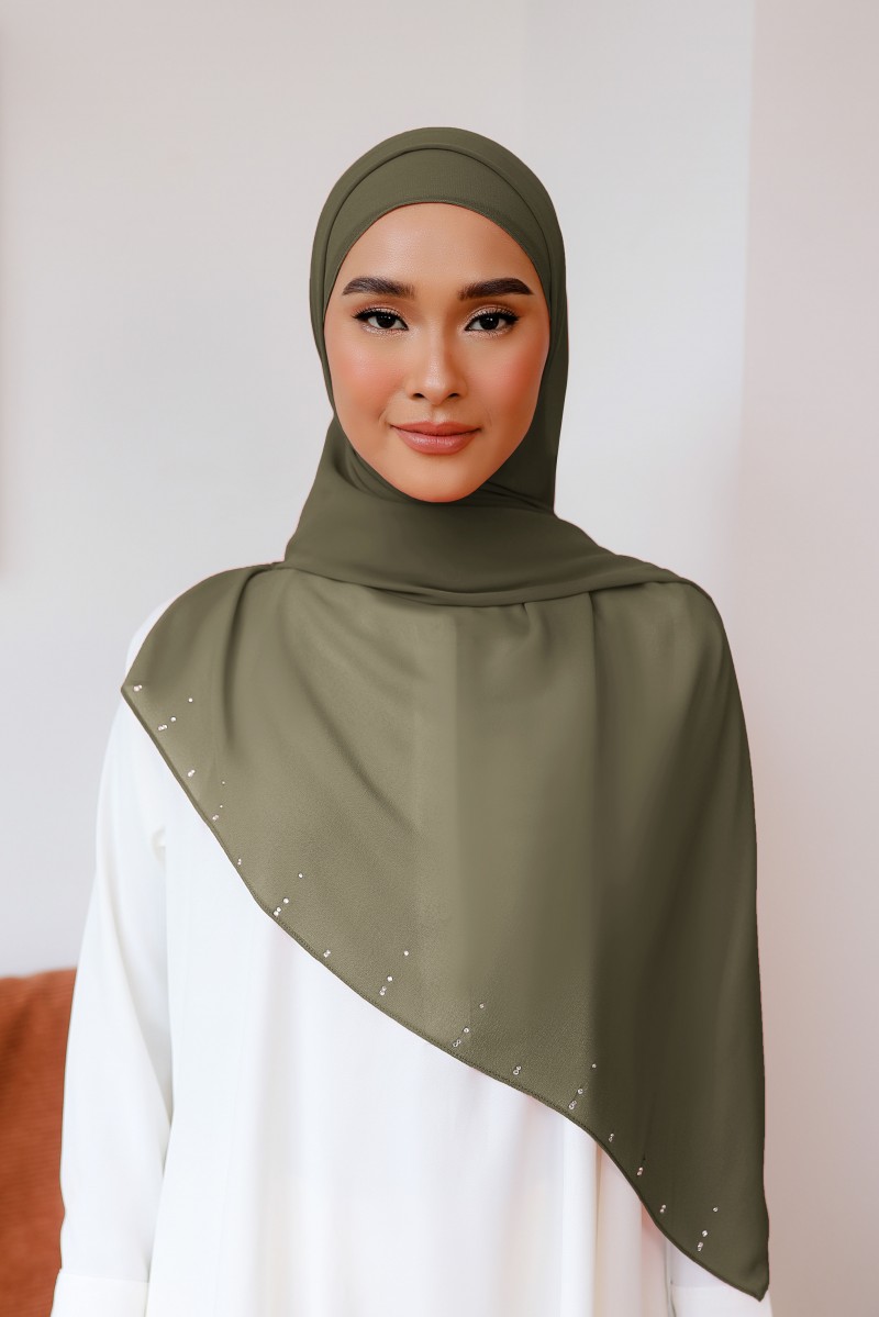 VIDA Diamante Long Shawl in Army Green