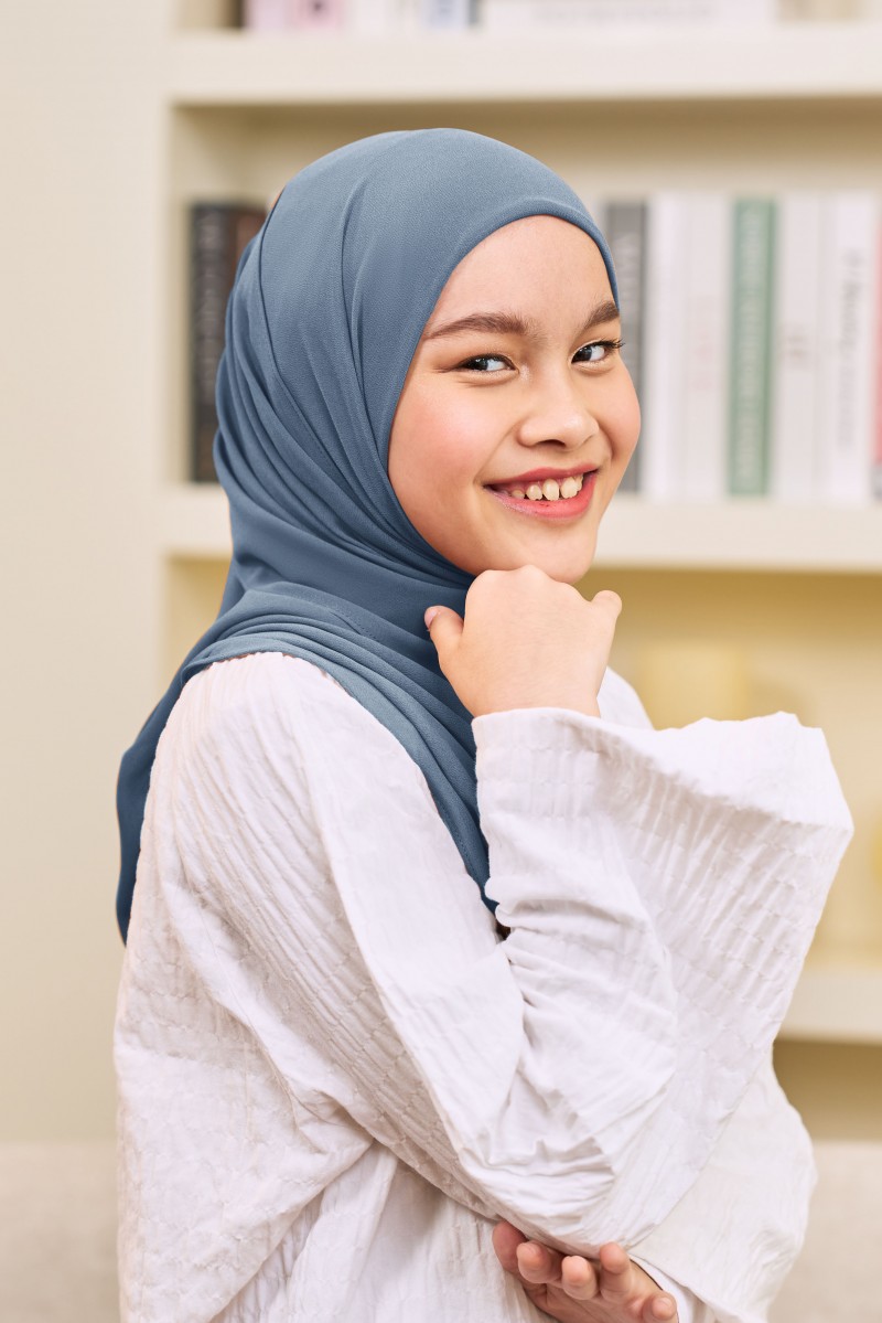 ADINA Girl Instant Shawl with attached inner in Blue Jeans