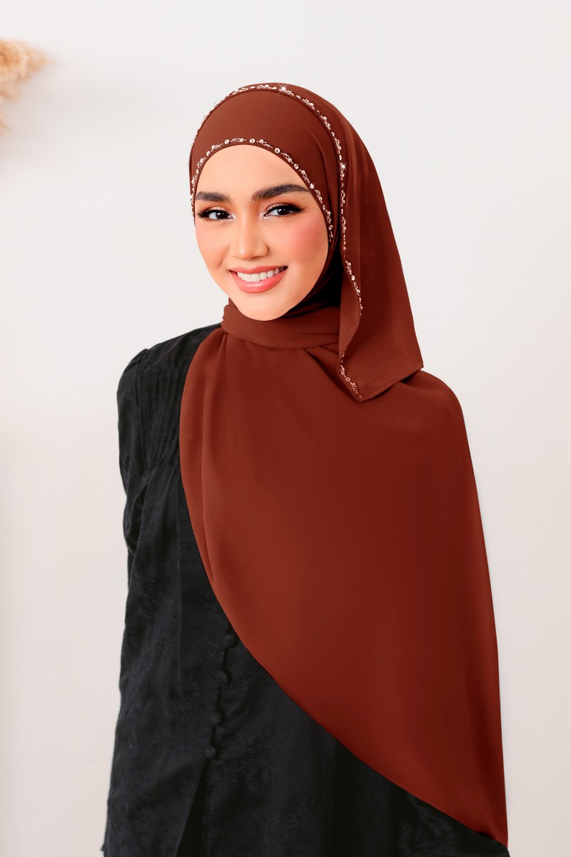 SHASMEEN Beads Long Shawl in Brick Orange