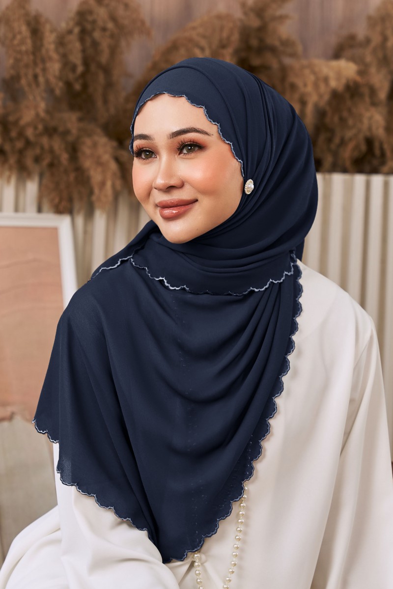 REKHA Sulam Shawl in Deep Blue