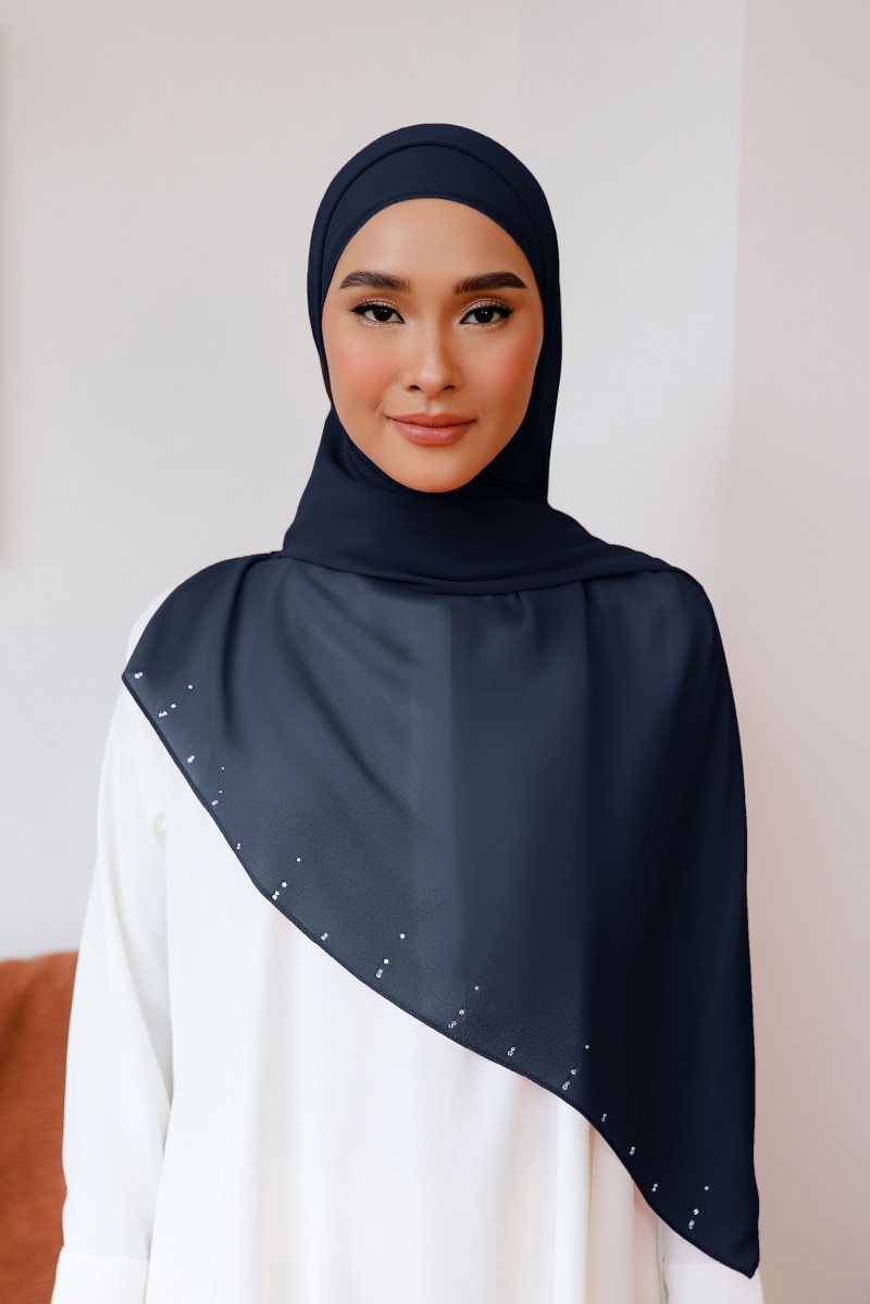 VIDA Diamante Long Shawl in Navy Blue