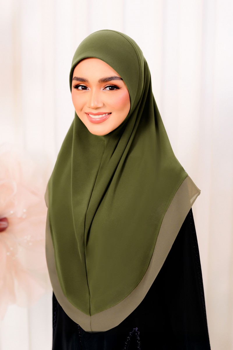 Indah Basic Tudung Sarung in Olive Green