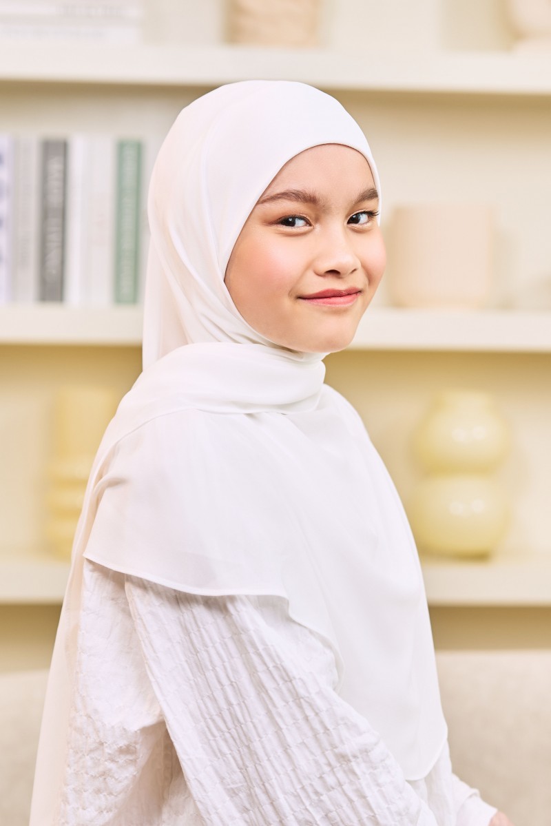 ADINA Girl Instant Shawl with attached inner in White