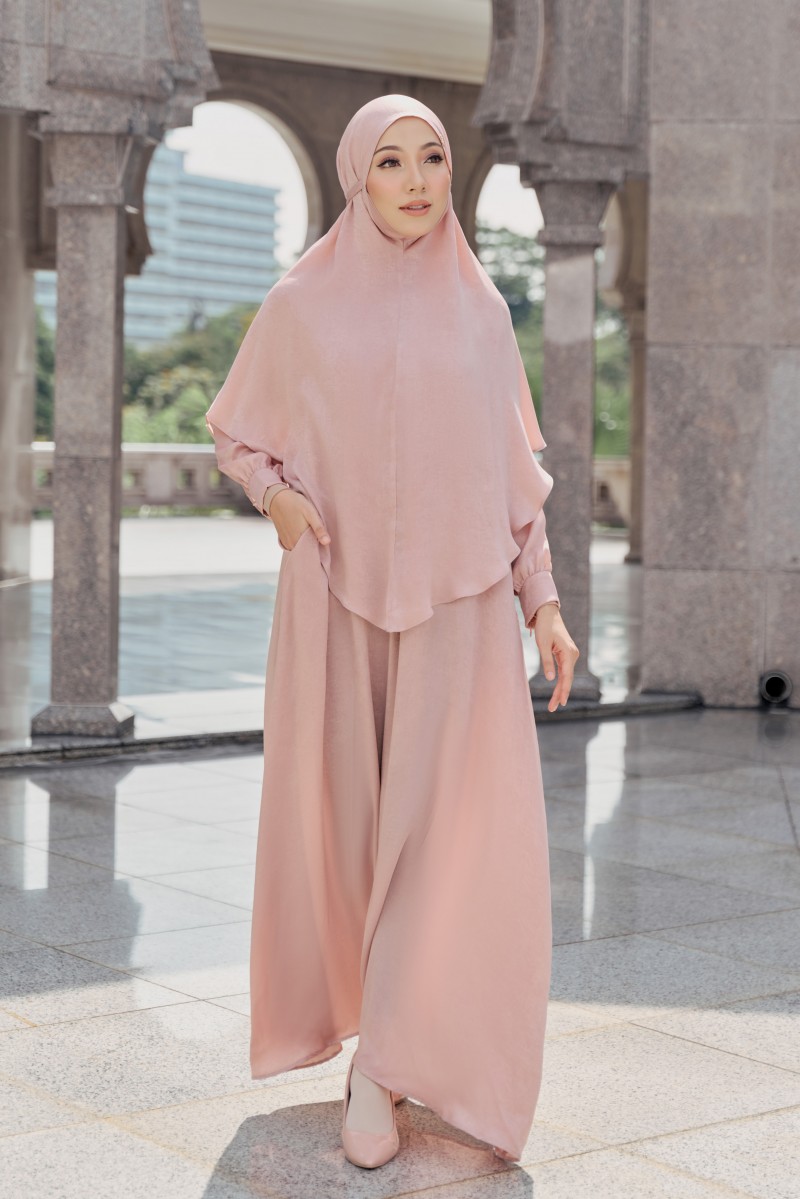 ZARIA SET with Khimar in Dusty Pink