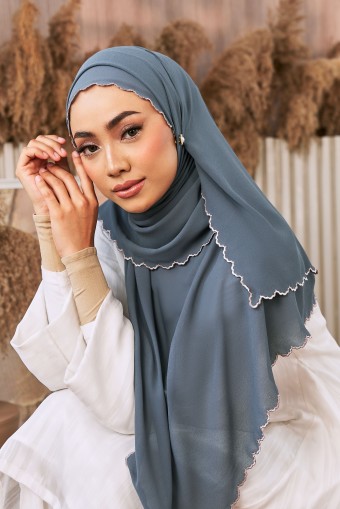 (AS-IS) REKHA Sulam Shawl in Blue Grey