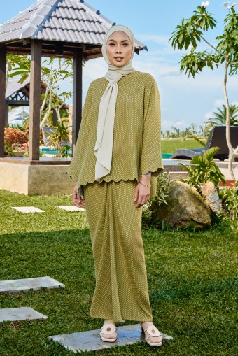(AS-IS) SALOMA Kurung in Dusty Olive ( TOP M , SIZE S )